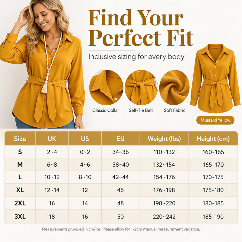 Women's Casual Button-Down Shirt with Waist Tie