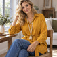 Women's Casual Button-Down Shirt with Waist Tie