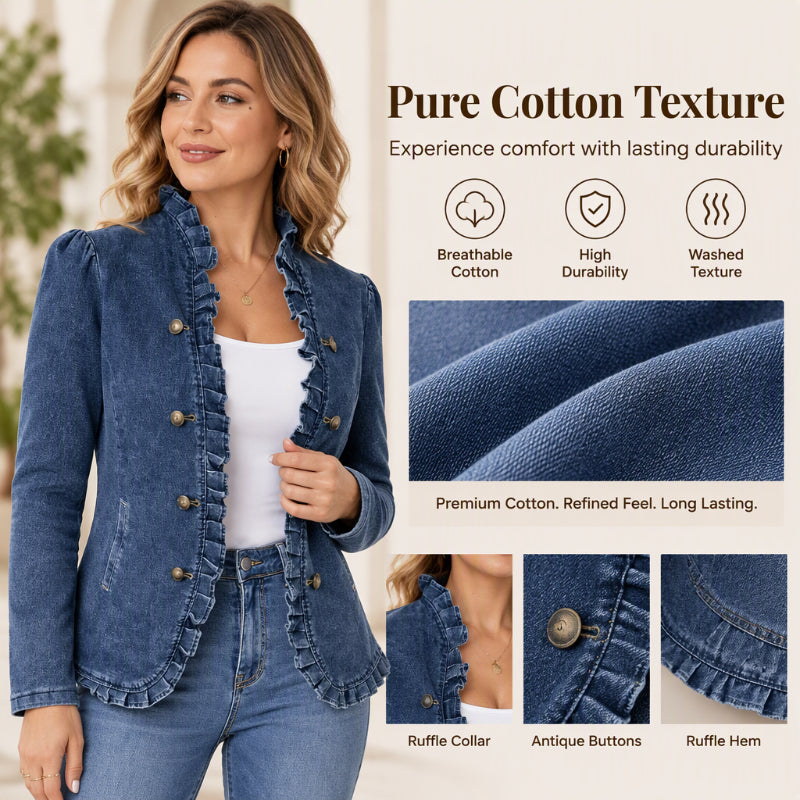 Women's Chic Ruffle Trim Denim Jacket