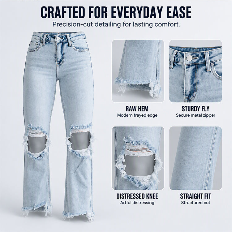 Women's Frayed Hem Distressed Ripped Jeans