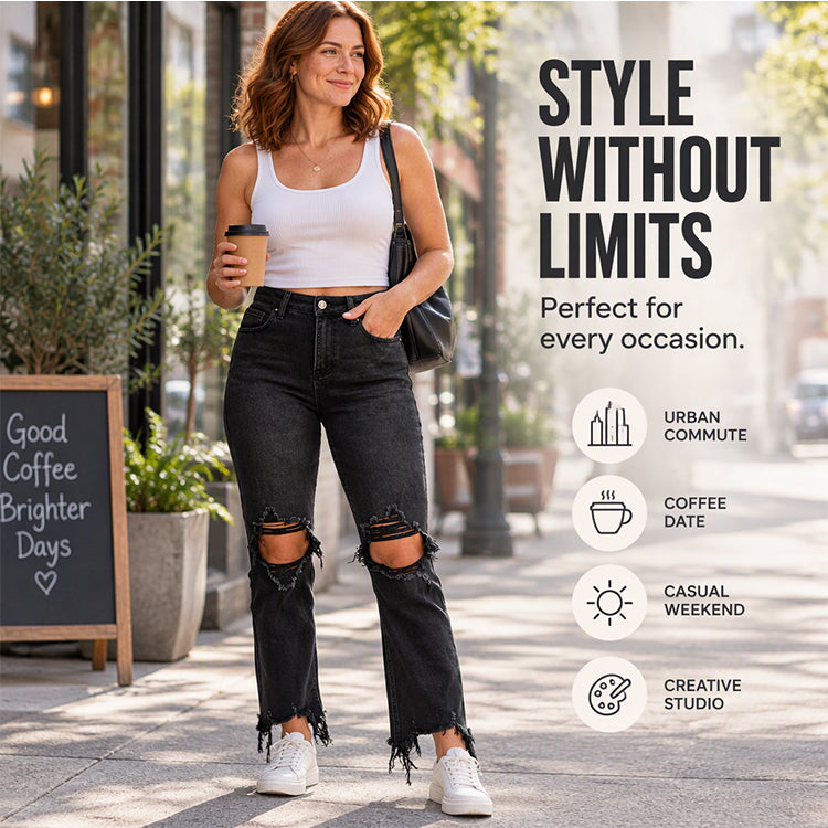 Women's Frayed Hem Distressed Ripped Jeans