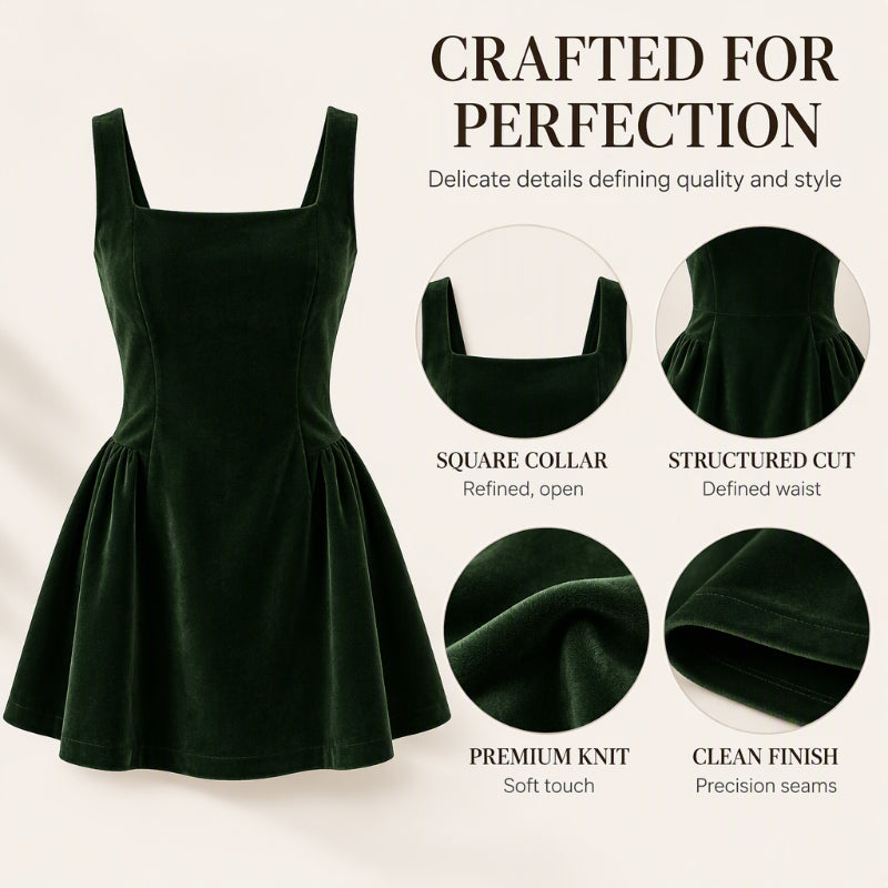 Women's Square Neck Velvet Sleeveless Dress