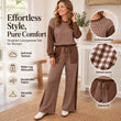 Women's Gingham Long Sleeve Top & Wide-Leg Pants Set