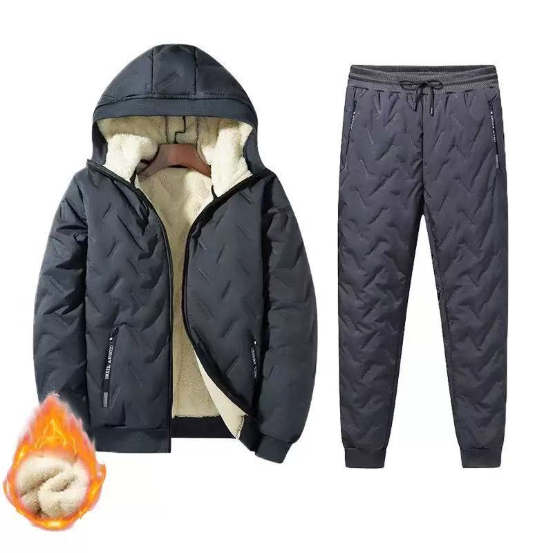 Men's Winter Hooded Padded Jacket and Pants Set