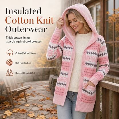 🍂 Warm Lined Comfort, Easy Layering Style | Women's Mid-Length Hooded Knit with Cotton Lining