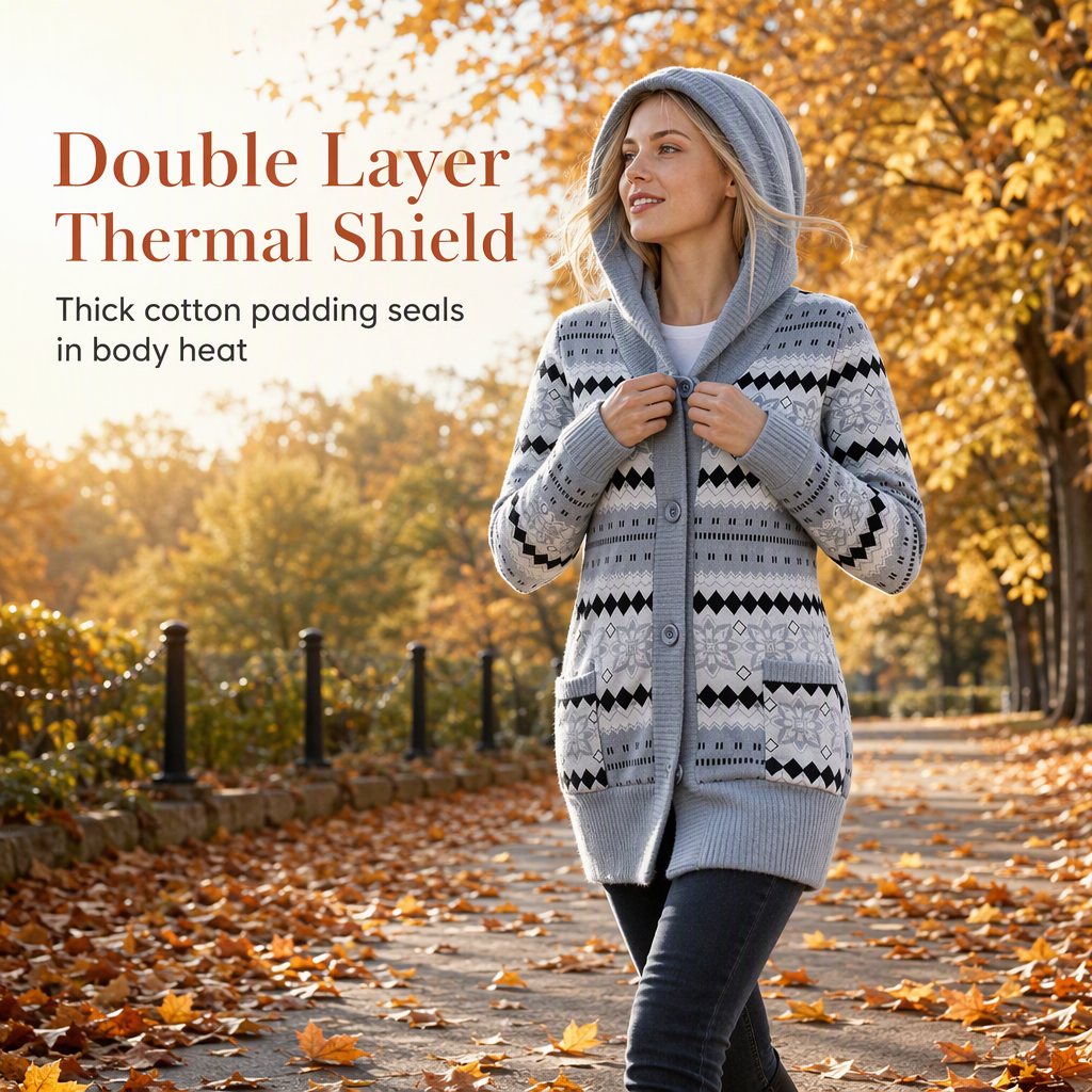 🍂 Warm Lined Comfort, Easy Layering Style | Women's Mid-Length Hooded Knit with Cotton Lining