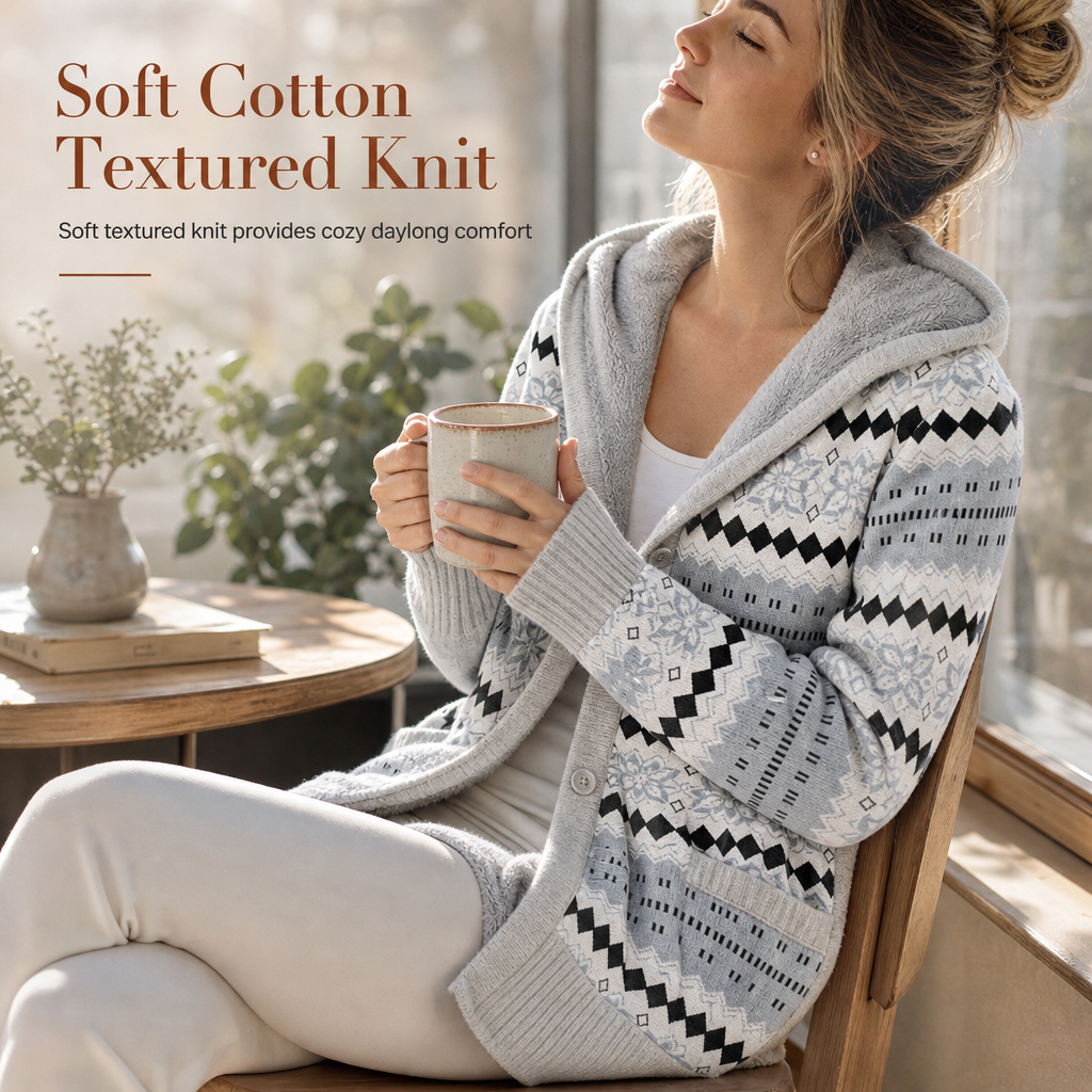 🍂 Warm Lined Comfort, Easy Layering Style | Women's Mid-Length Hooded Knit with Cotton Lining