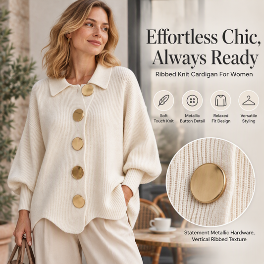 ✨ Refined Lapel Detail, Eye-Catching Button Accents | Women's Elegant Lapel Knit Cardigan with Gold Buttons