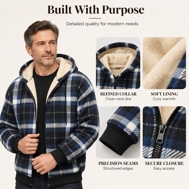 Men's Winter Warm Plaid Hooded Jacket