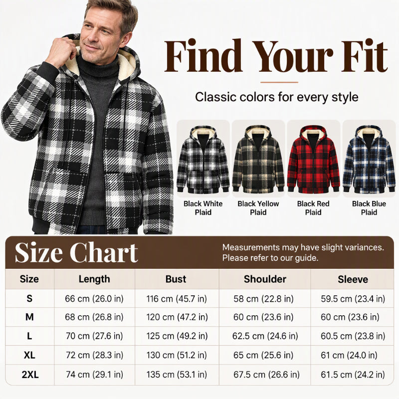 Men's Winter Warm Plaid Hooded Jacket