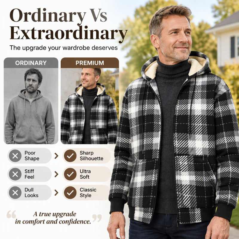 Men's Winter Warm Plaid Hooded Jacket