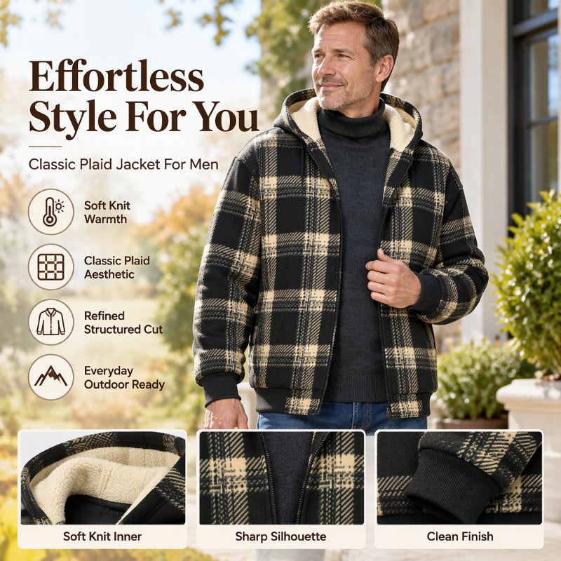 Men's Winter Warm Plaid Hooded Jacket
