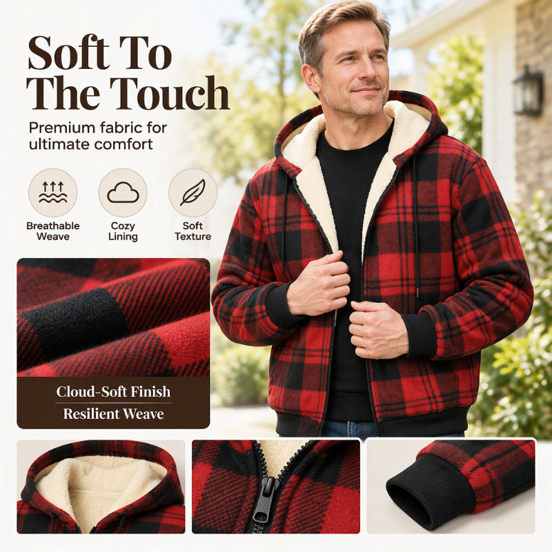 Men's Winter Warm Plaid Hooded Jacket