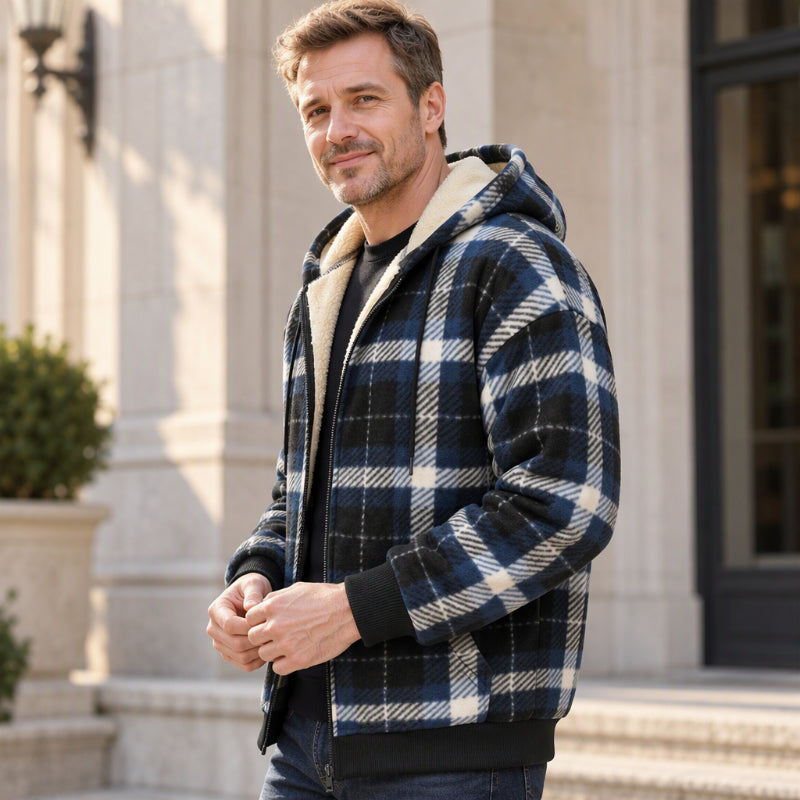 Men's Winter Warm Plaid Hooded Jacket