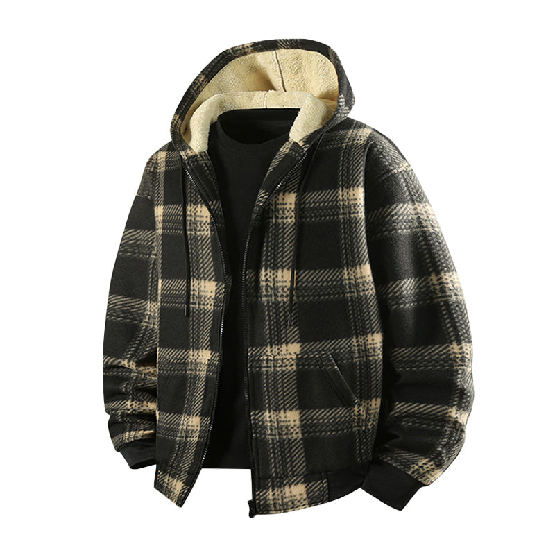 Men's Winter Warm Plaid Hooded Jacket