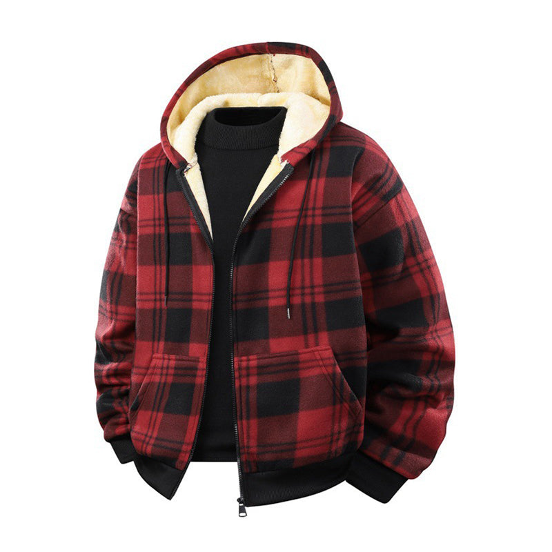 Men's Winter Warm Plaid Hooded Jacket