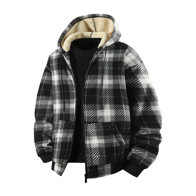Men's Winter Warm Plaid Hooded Jacket