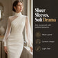 ✨ Elegant Midi Dress for Women — Sheer Mesh Sleeves & High Neck 🥂