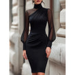 ✨ Elegant Midi Dress for Women — Sheer Mesh Sleeves & High Neck 🥂