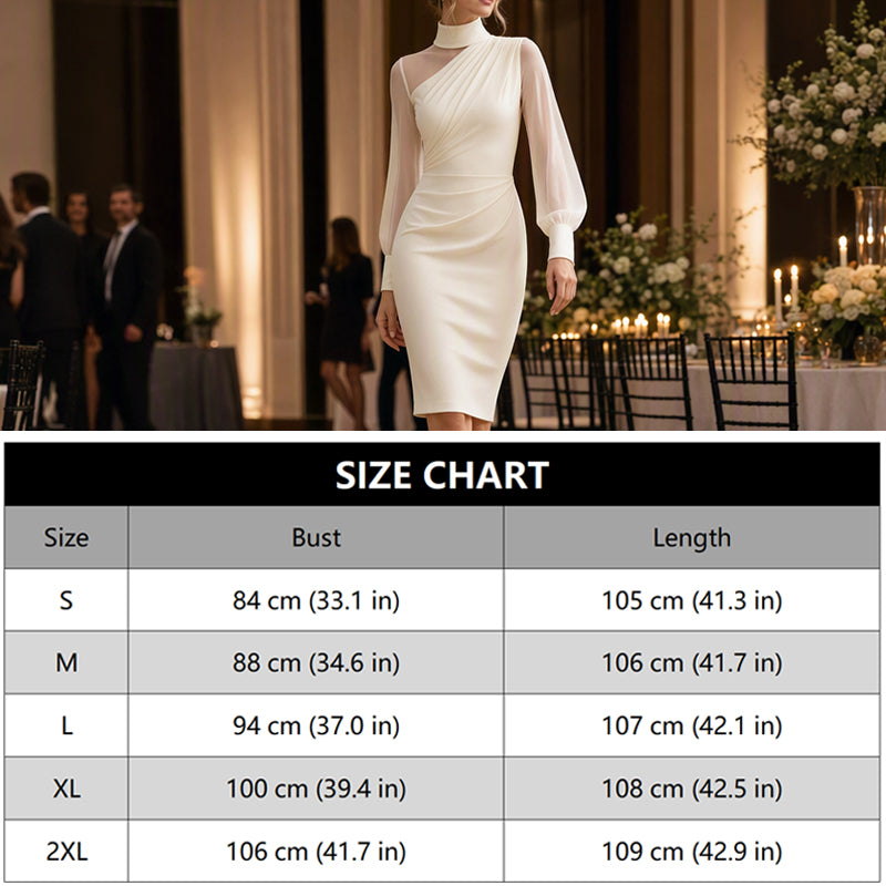 ✨ Elegant Midi Dress for Women — Sheer Mesh Sleeves & High Neck 🥂