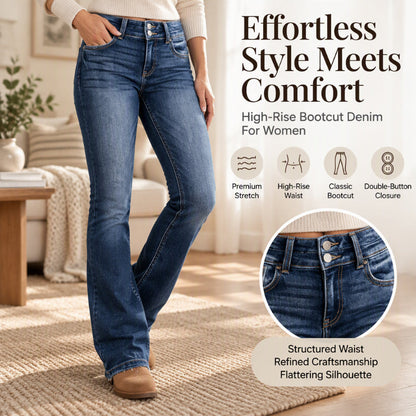 👖 Women's Double-Button High-Waisted Bootcut Jeans