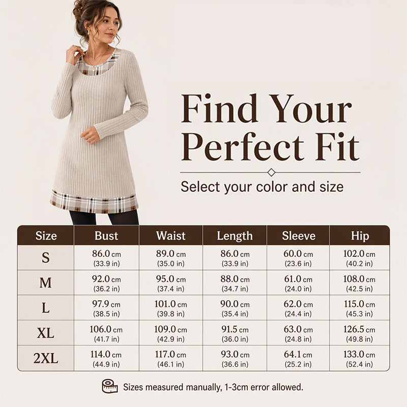 👗 Eye-Catching Pattern Mix, Soft Everyday Comfort | Women's Casual Plaid Patchwork Knit Dress