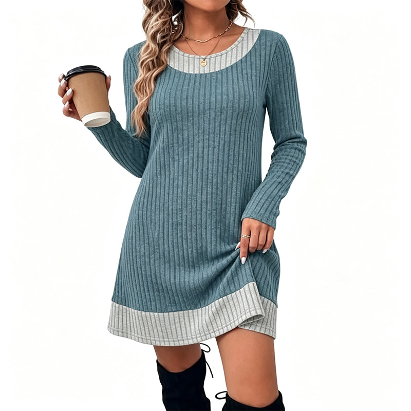 👗 Eye-Catching Pattern Mix, Soft Everyday Comfort | Women's Casual Plaid Patchwork Knit Dress