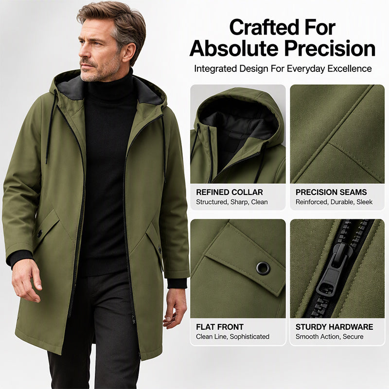 Men's Mid-Length Hooded Trench Coat