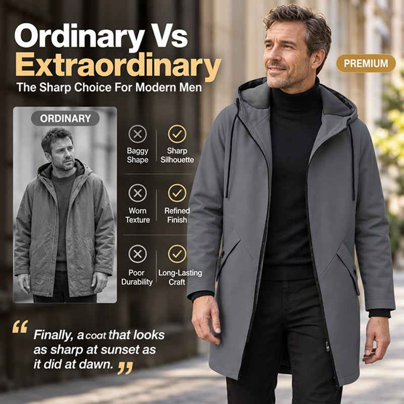 Men's Mid-Length Hooded Trench Coat