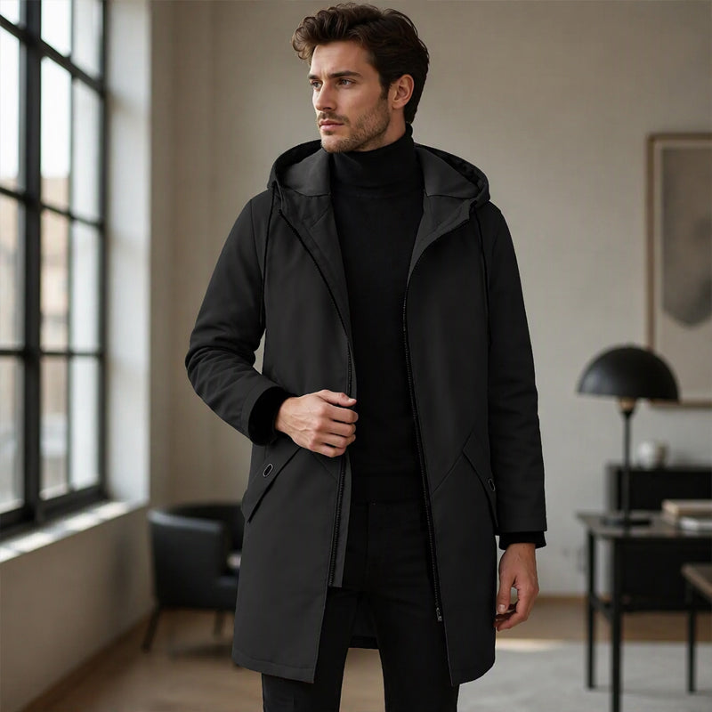 Men's Mid-Length Hooded Trench Coat