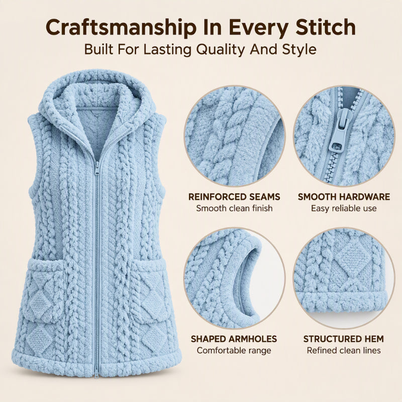 ✨ Women's Plush Cable Knit Vest — Warm, Hooded & Versatile 🌟