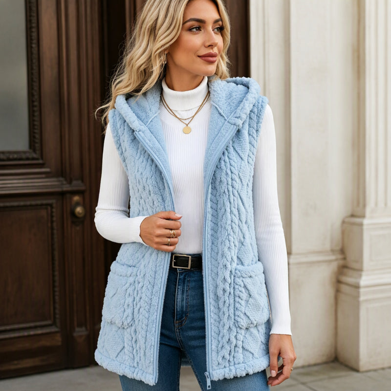 ✨ Women's Plush Cable Knit Vest — Warm, Hooded & Versatile 🌟