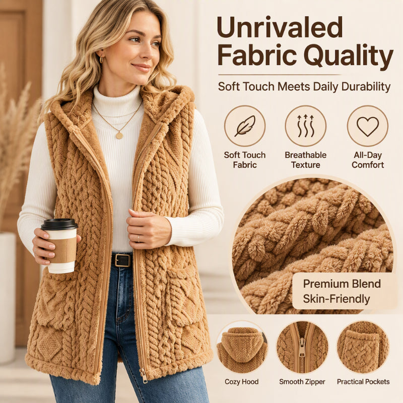 ✨ Women's Plush Cable Knit Vest — Warm, Hooded & Versatile 🌟