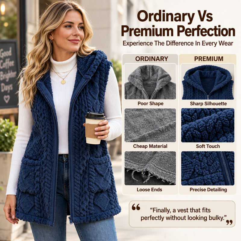 ✨ Women's Plush Cable Knit Vest — Warm, Hooded & Versatile 🌟