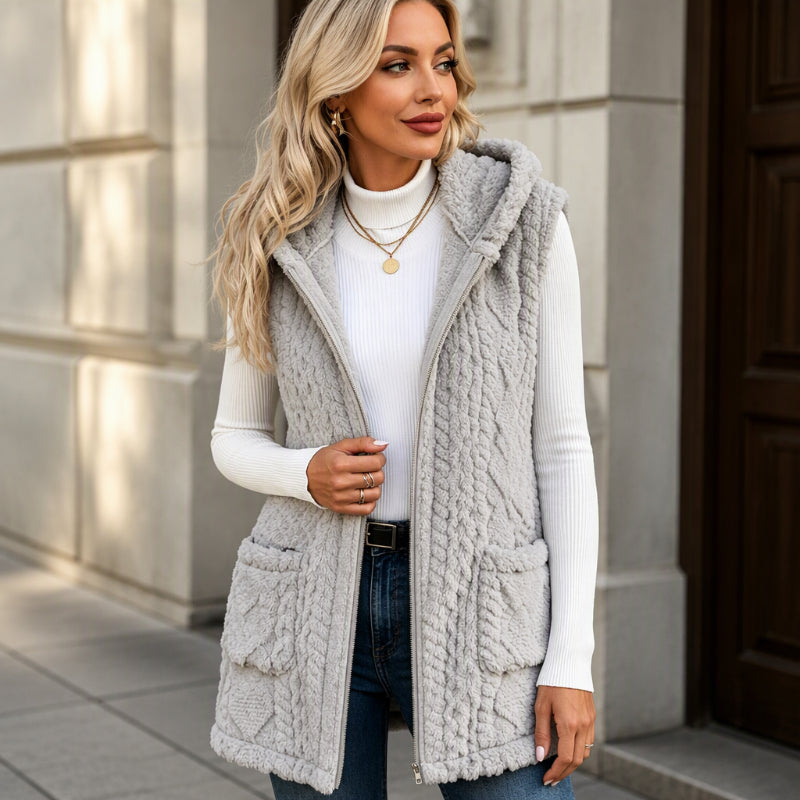 ✨ Women's Plush Cable Knit Vest — Warm, Hooded & Versatile 🌟