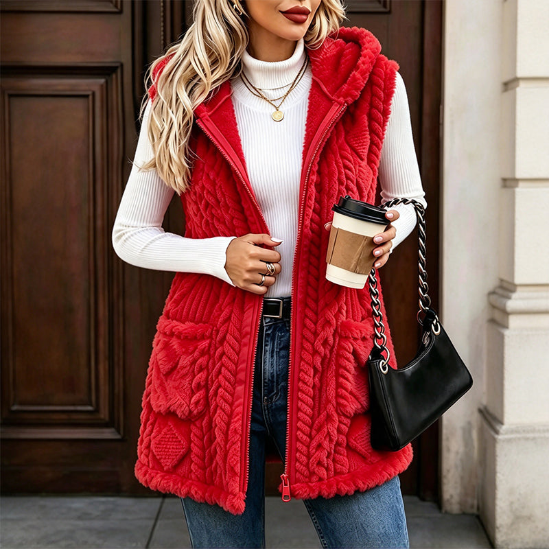 ✨ Women's Plush Cable Knit Vest — Warm, Hooded & Versatile 🌟