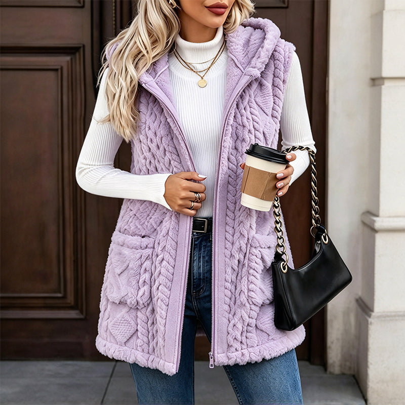 ✨ Women's Plush Cable Knit Vest — Warm, Hooded & Versatile 🌟