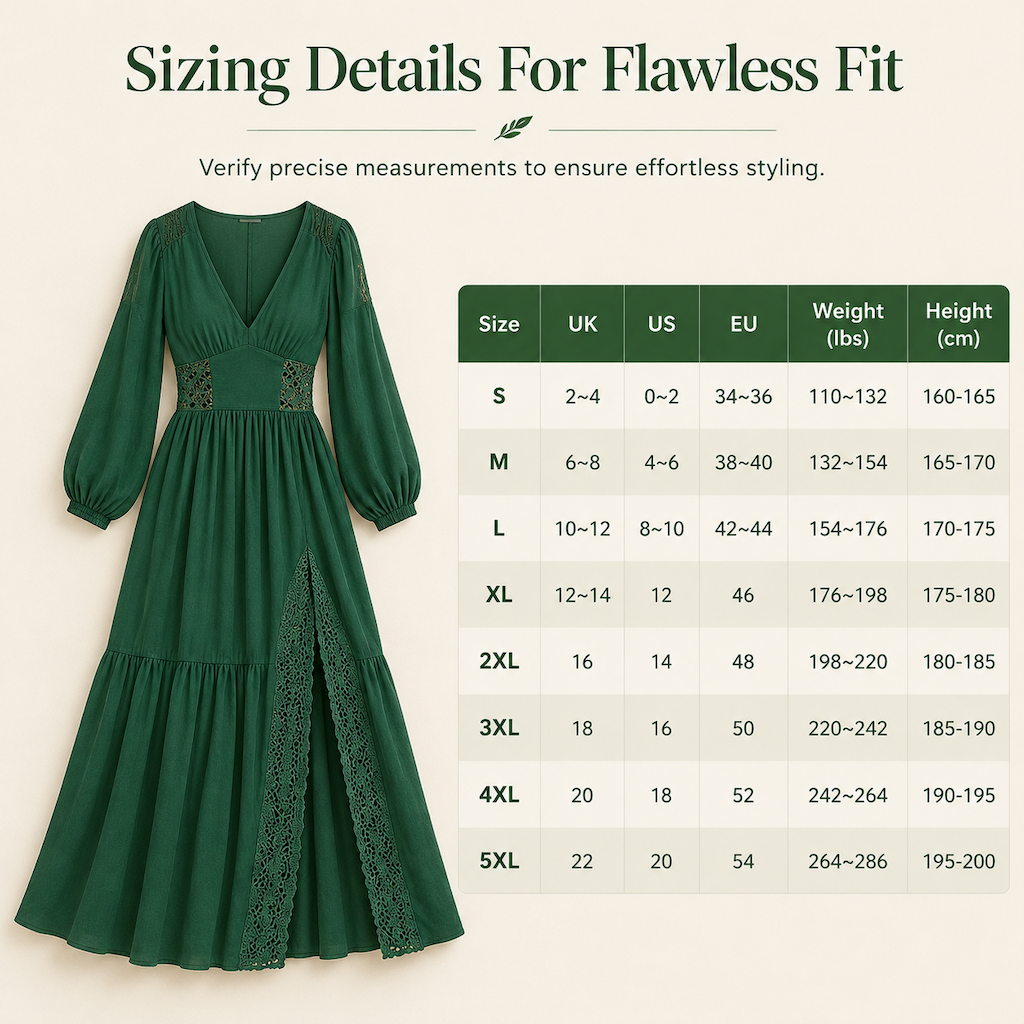 ✨ Women's Long Sleeve Boho Dress — Hollow Lace Waist & High Slit ✨