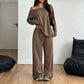 Women's Off-Shoulder Long Sleeve Top & Wide-Leg Pants Set