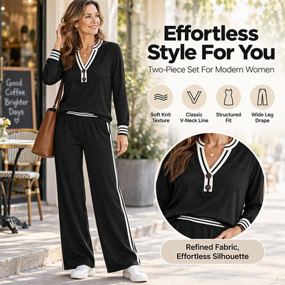🌸Hot Sale 50% OFF💖Women's Striped Long Sleeve Top & Wide-Leg Pants Set