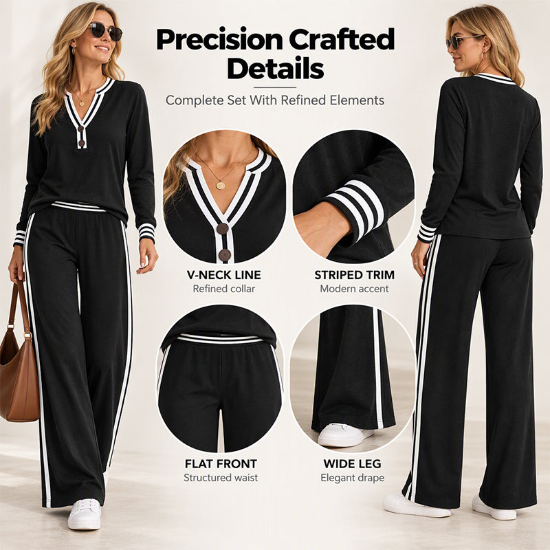 🌸Hot Sale 50% OFF💖Women's Striped Long Sleeve Top & Wide-Leg Pants Set