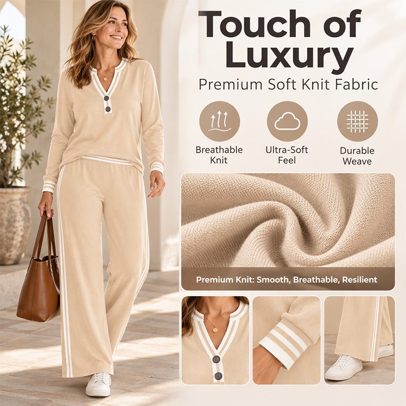 🌸Hot Sale 50% OFF💖Women's Striped Long Sleeve Top & Wide-Leg Pants Set