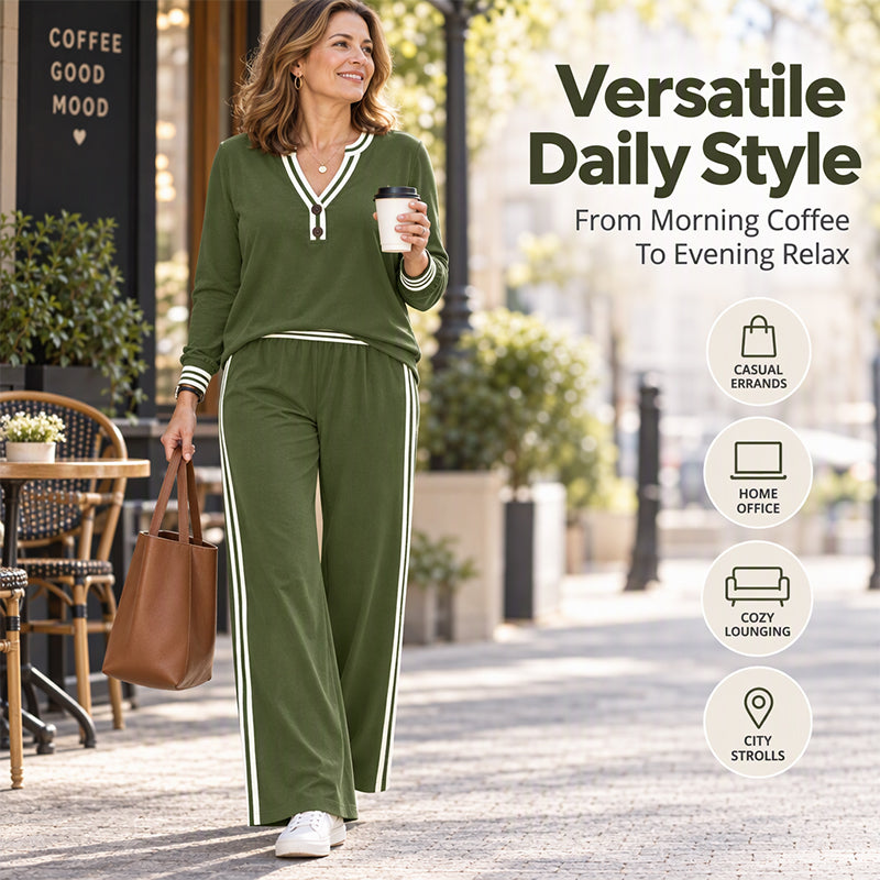 🌸Hot Sale 50% OFF💖Women's Striped Long Sleeve Top & Wide-Leg Pants Set