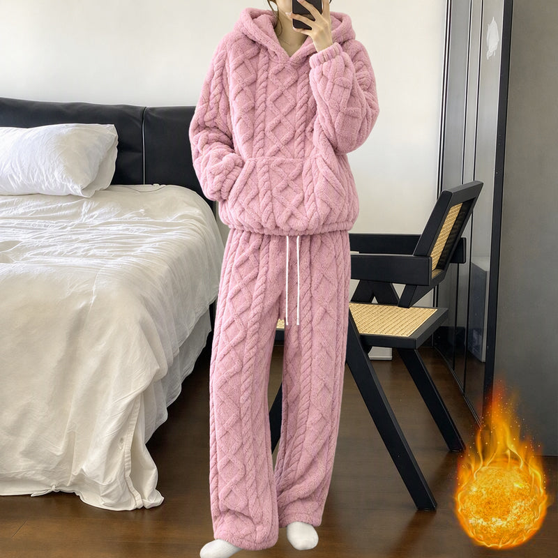 Women's Warm Plush Loose-Fit Hoodie & Pants Set